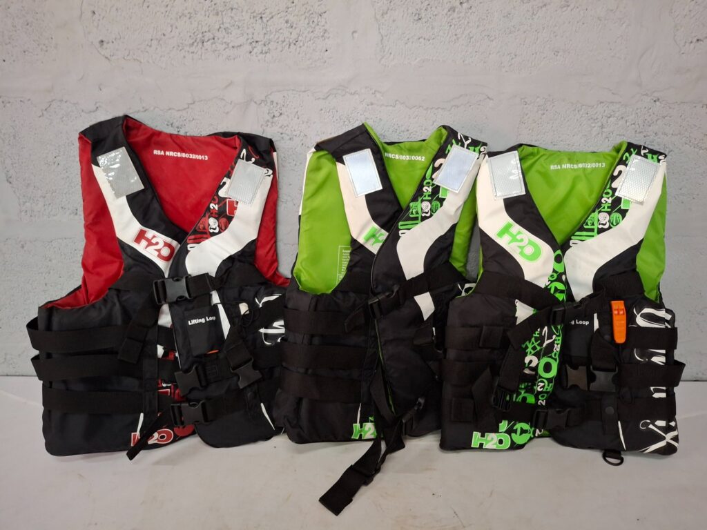 Lot: 3 x H2O Dynamix Buoyancy Aids 50N (Sizes XL, L, M) — Used, SANS 12402-5
