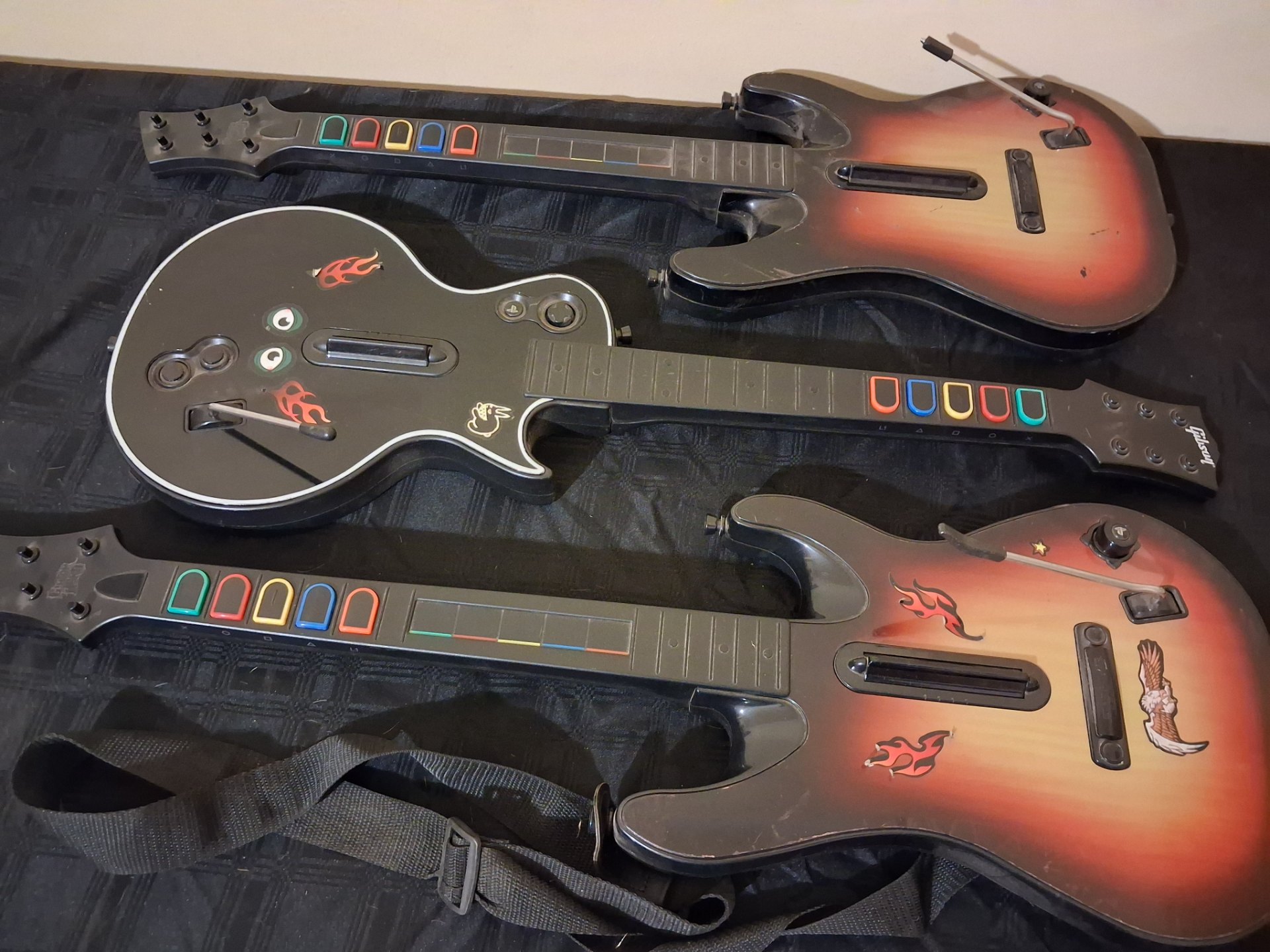 Lot of 3 PS3 Guitar Hero / Rock Band-style Guitar Controllers — Used, Untested, Cosmetic Wear