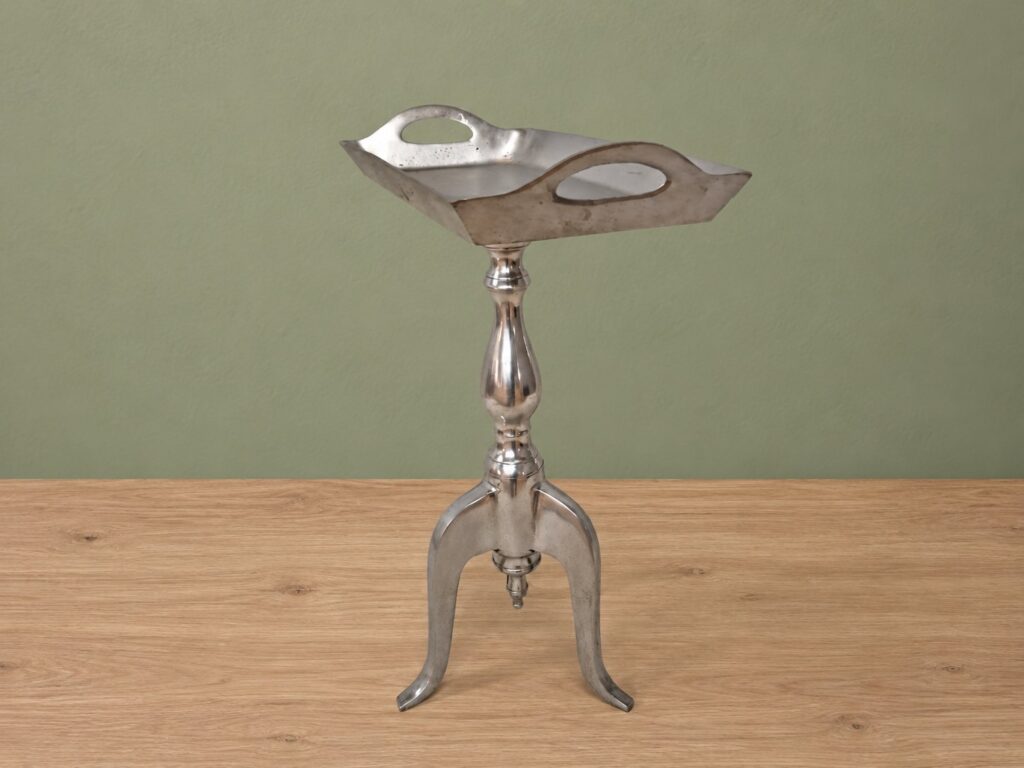 Vintage-style Metal Pedestal Serving Tray / Tazza on Three‑Leg Tripod