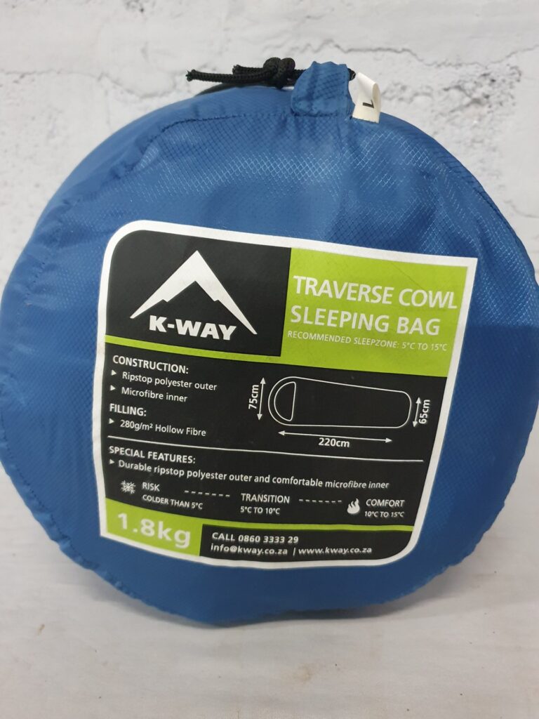 K-WAY Traverse Cowl Sleeping Bag in Compression Sack — 220 x 75/65 cm, 1.8kg (Labelled)