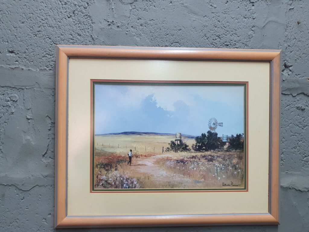 Framed signed landscape print — matted, glazed, 45 x 60 cm, light wear
