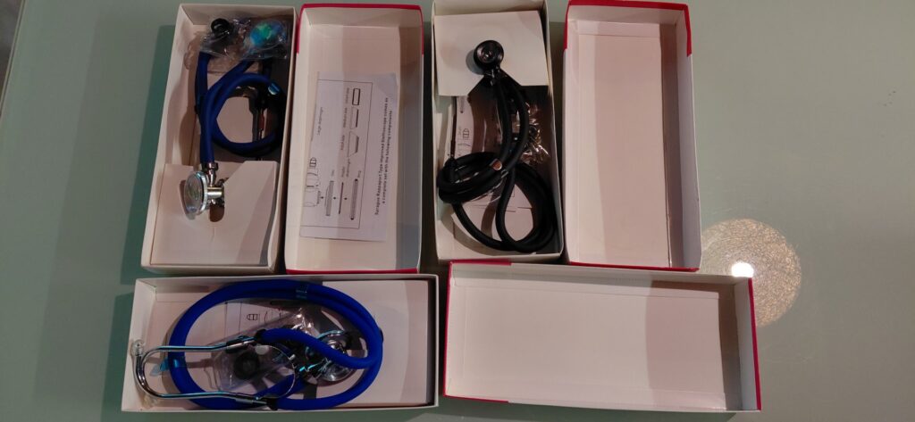 Lot 13 — Three Rappaport-style Stethoscopes (Model SW-ST03A) — New, Boxes Opened