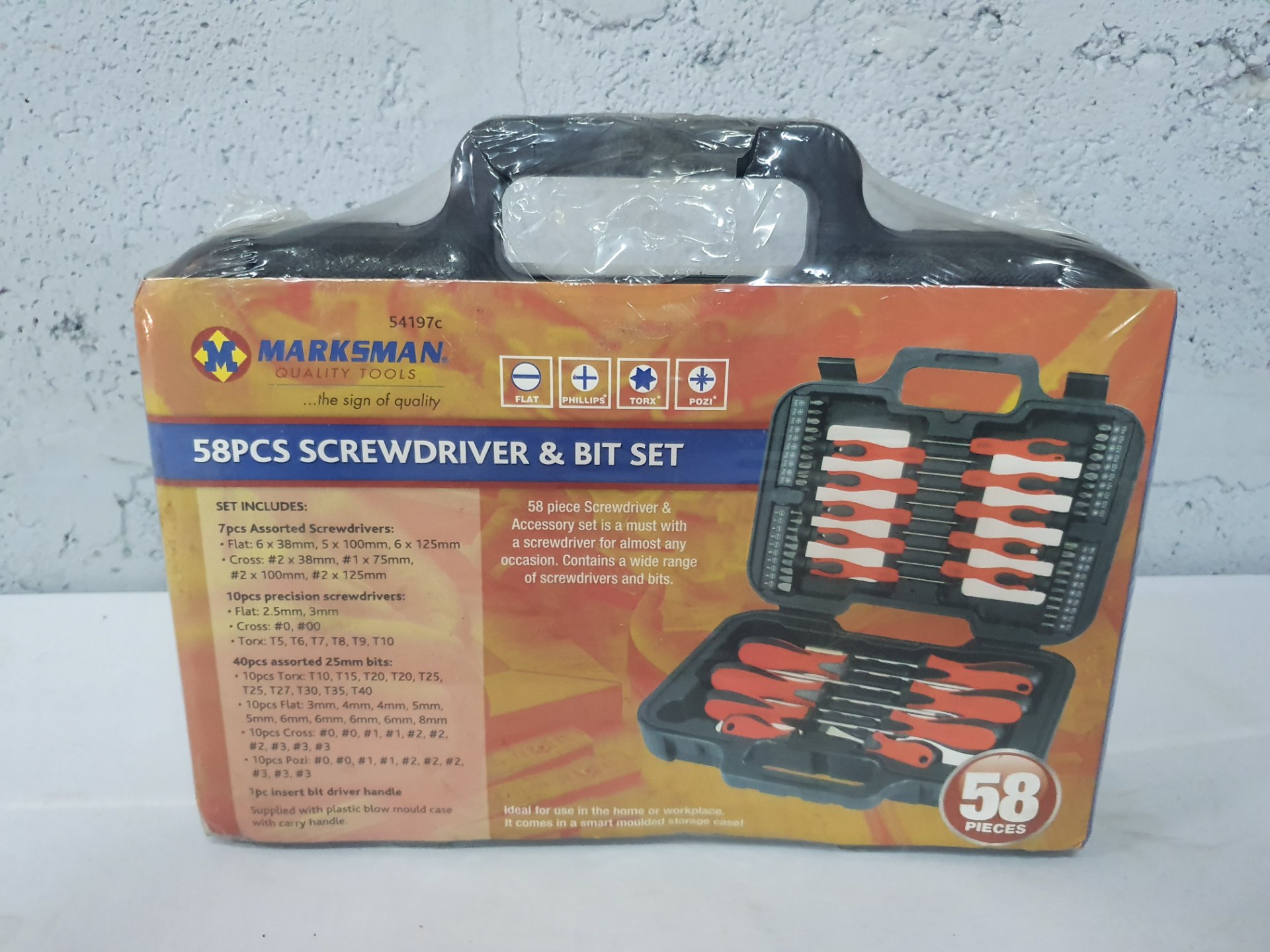 Marksman 58PCS Screwdriver & Bit Set (54197c) — Sealed in Retail Box, Box Scuffed & Dented