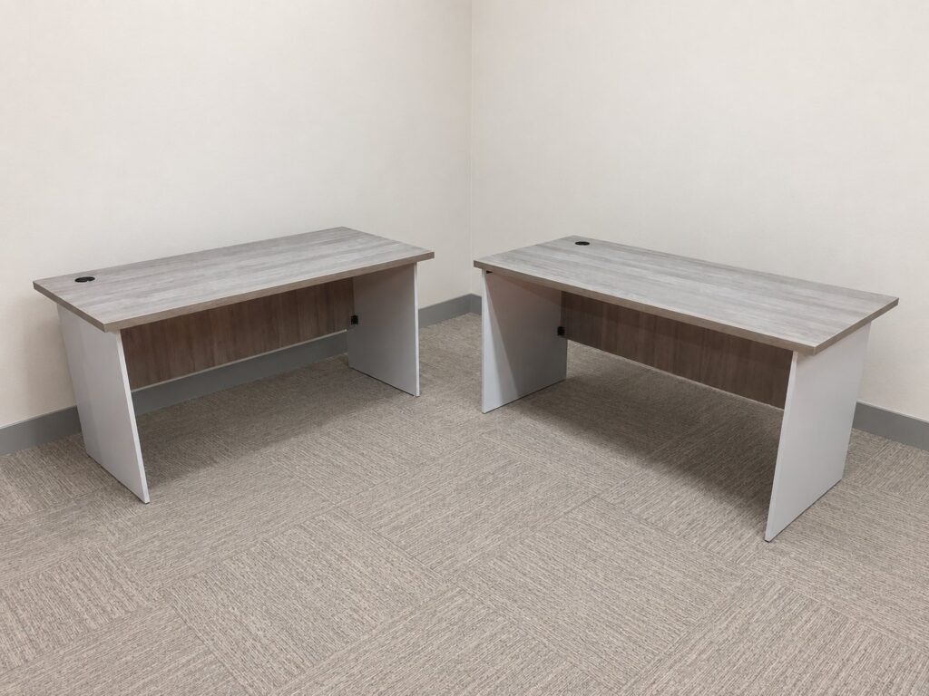 Pair of Laminate Office Desks with Modesty Panels & Cable Grommets — Sold as Pair