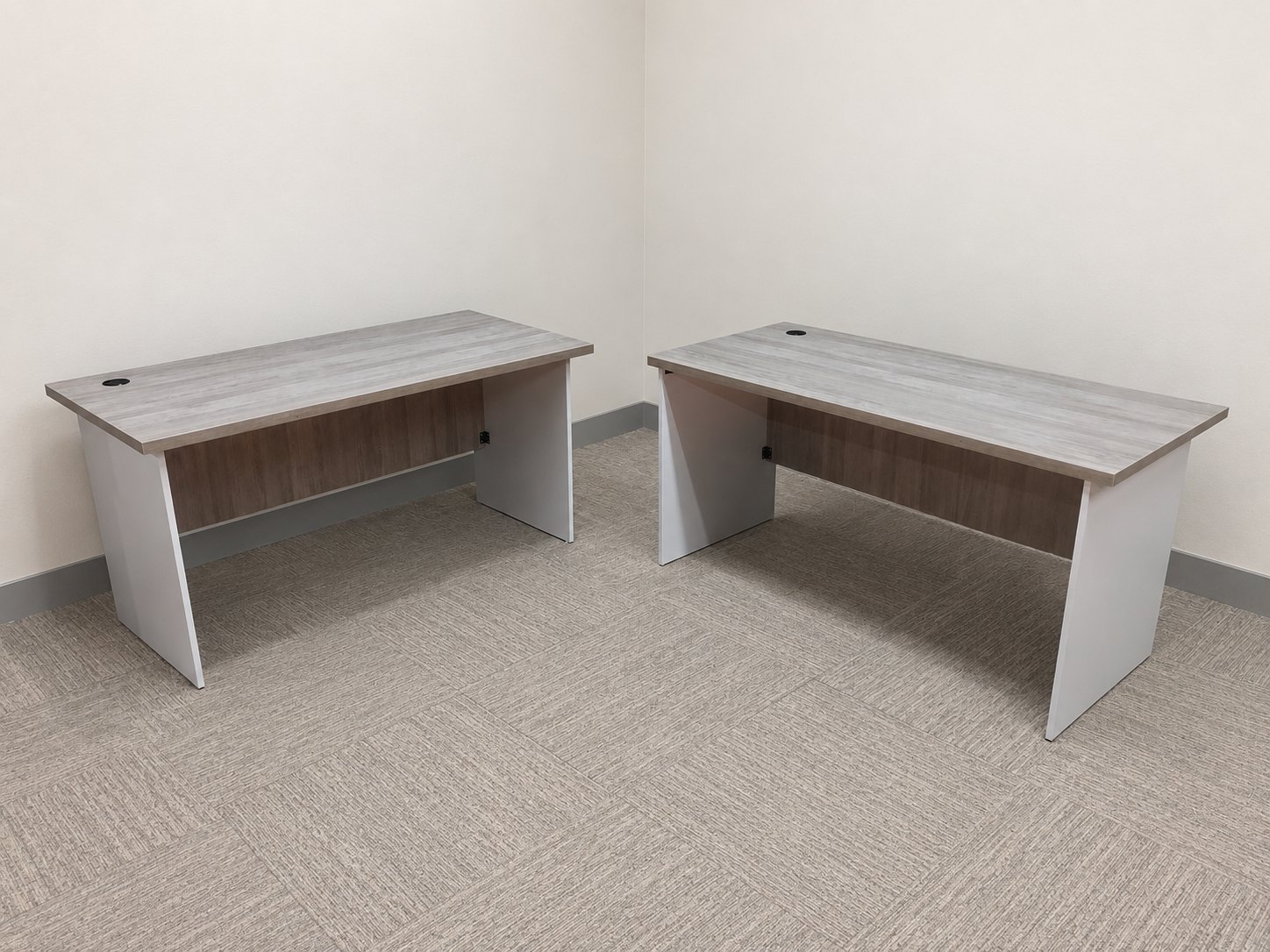Pair of Laminate Office Desks with Modesty Panels & Cable Grommets — Sold as Pair