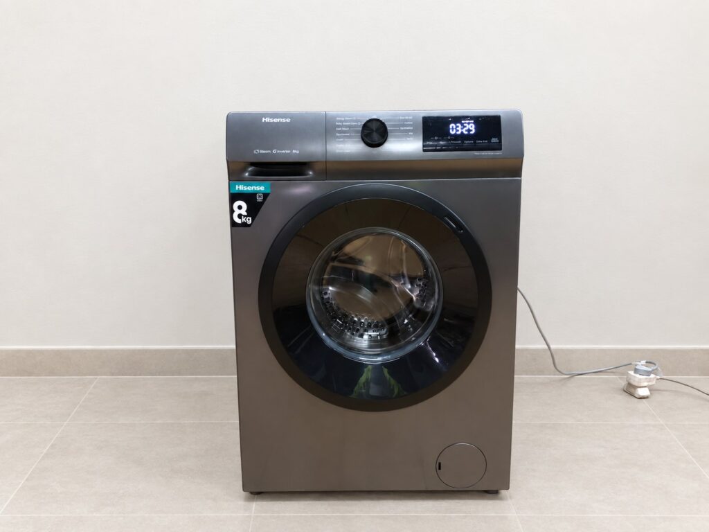 Hisense WFQP8012VMT 8.0kg Front‑Load Washing Machine — Working, Clean Drum, Grey finish
