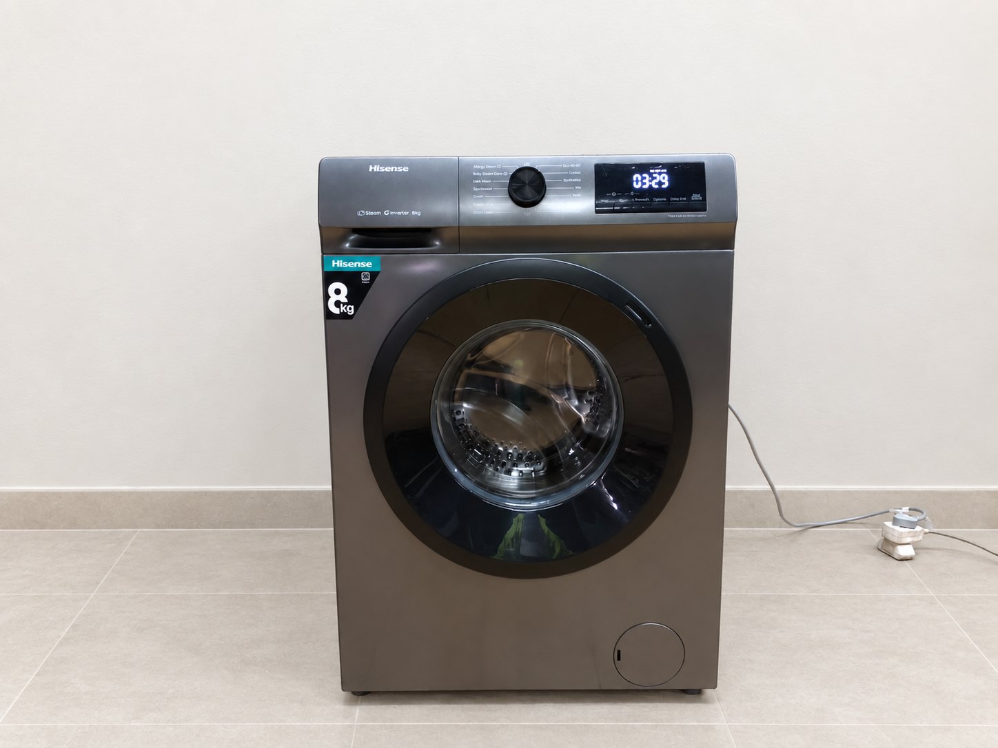 Hisense WFQP8012VMT 8.0kg Front‑Load Washing Machine — Working, Clean Drum, Grey finish