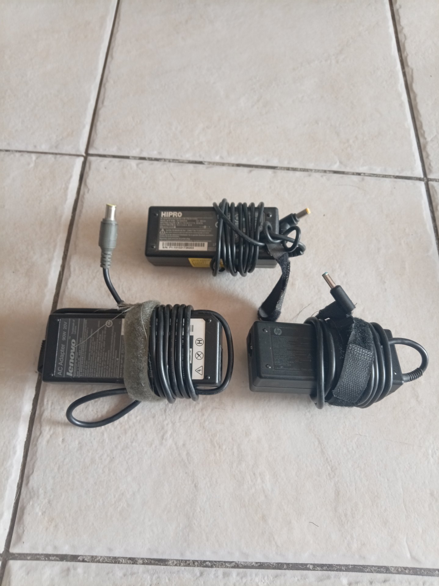 Lot of 3 Used Laptop AC Adapters – Lenovo, HIPRO, HP (tested)