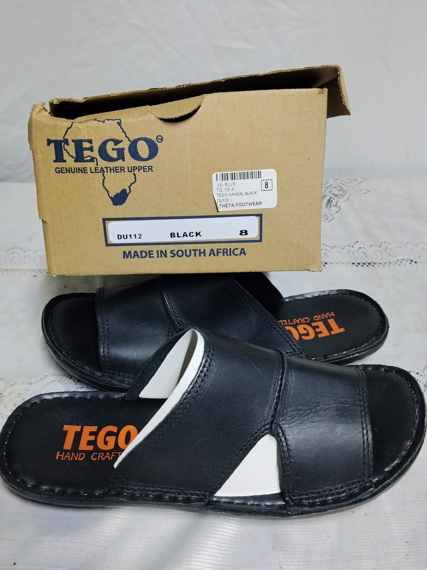 TEGO Men’s Black Leather Slide Sandals (Size 8) with Original Box – Used, Light Scuffs
