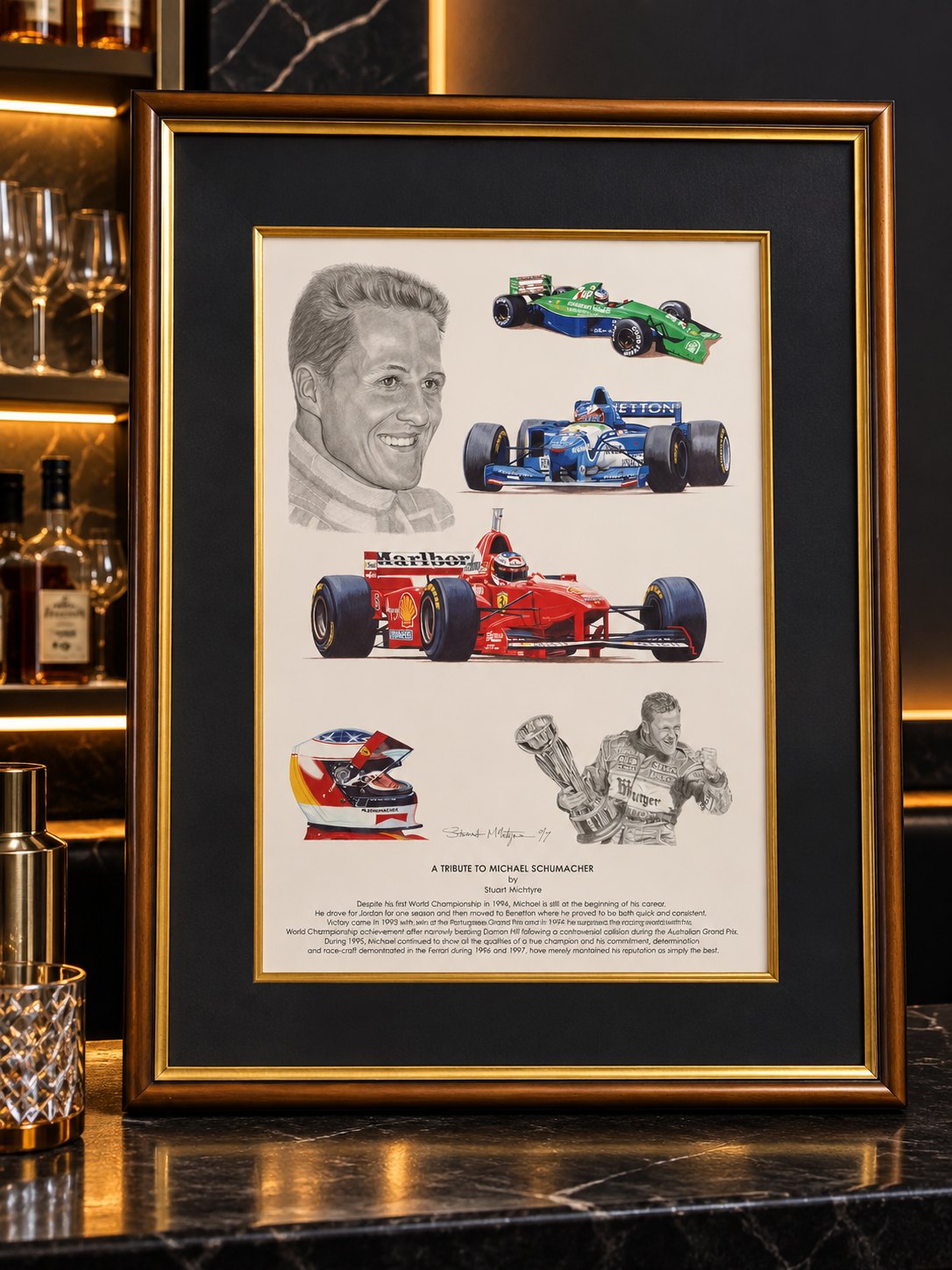 Framed Stuart McIntyre motorsport tribute print (framed, 84 x 67 cm, glass)