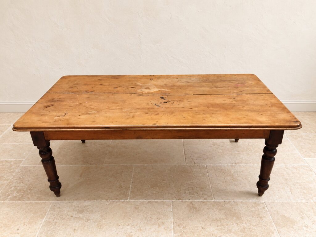 Large Yellowood 3‑Plank Dining Table with Turned Legs — Worn Patina, Restoration Project