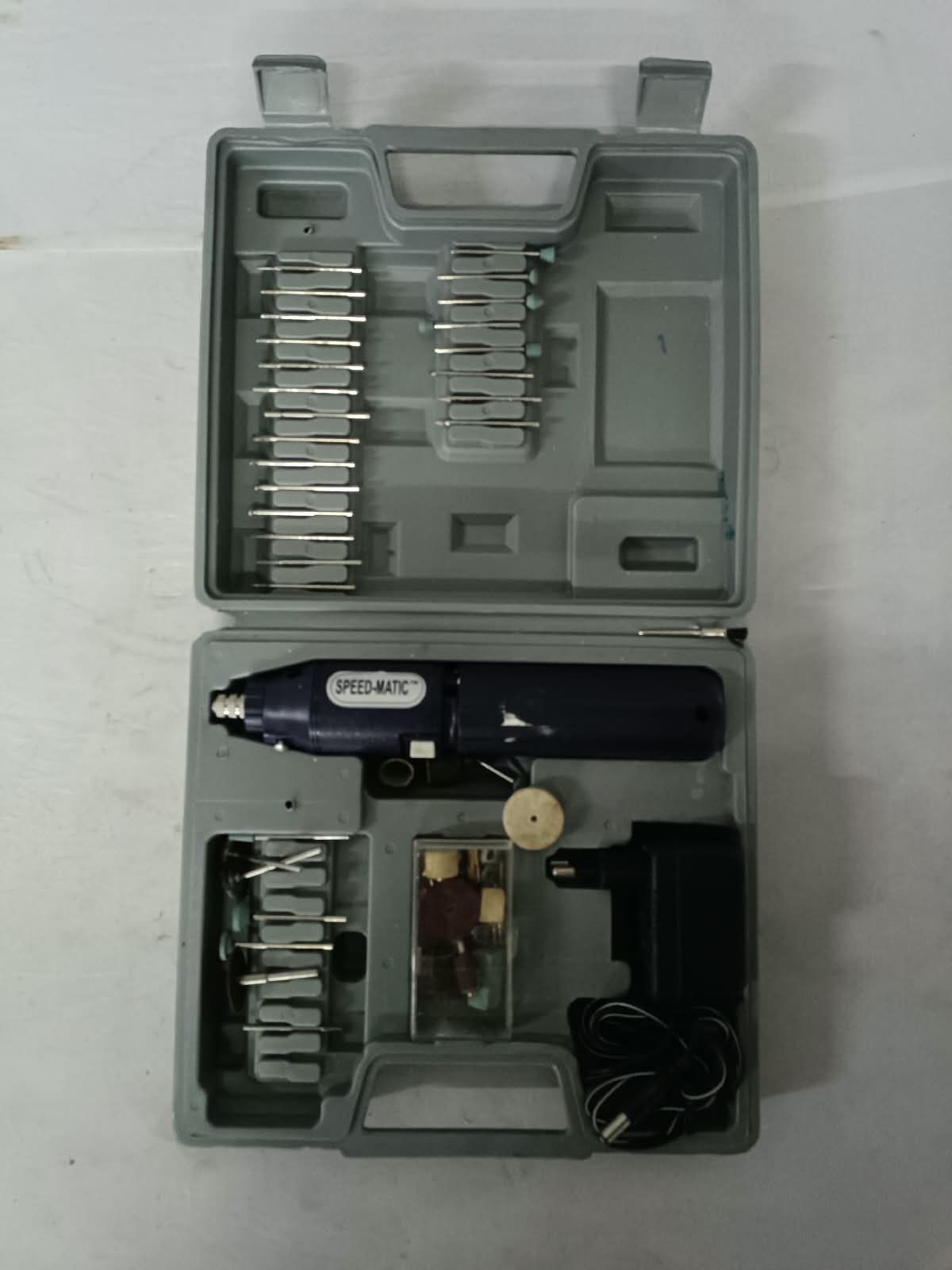 SPEED-MATIC rotary tool kit in case — many bits & adapter (NOT WORKING / spares)