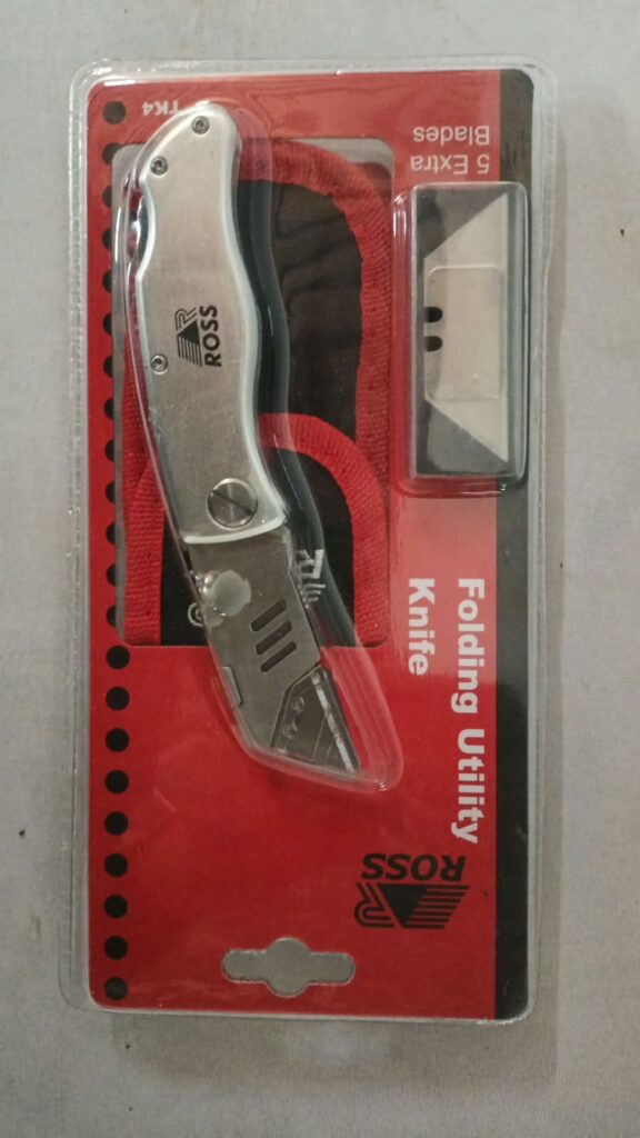 ROSS Folding Utility Knife – sealed blister pack with red holster + 5 spare blades (F4000 TK4)
