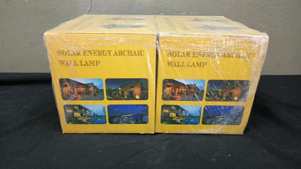 Pair of Solar-Powered Outdoor Wall Lamps (Retail Boxed 2-pack, HEL-868 / BK-888 markings)