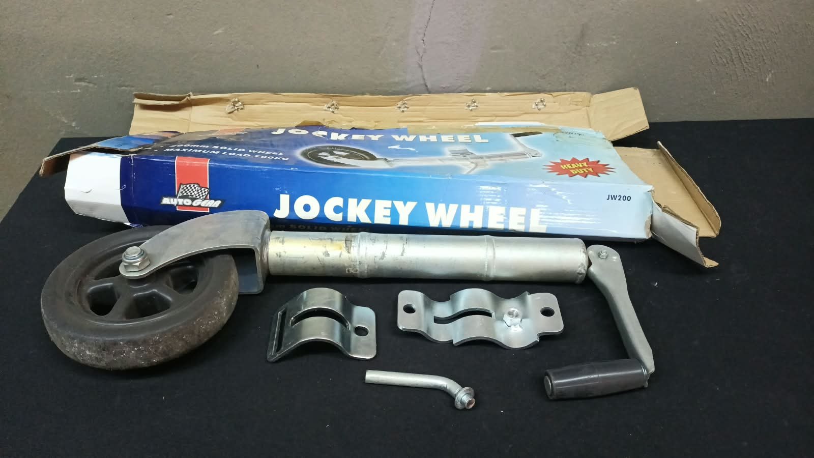 Jockey wheel kit (JW200 Autogear) 200mm solid wheel — tested, mounting clamps & original box