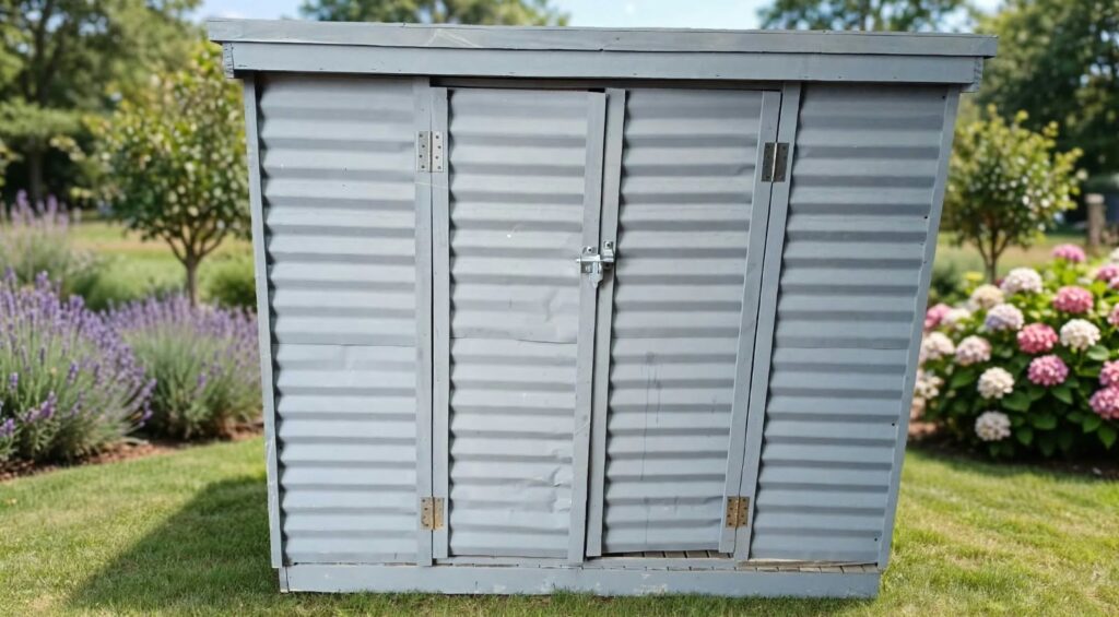 Small Corrugated Metal Garden Shed with Wooden Floor – 164 x 194 x 102 cm