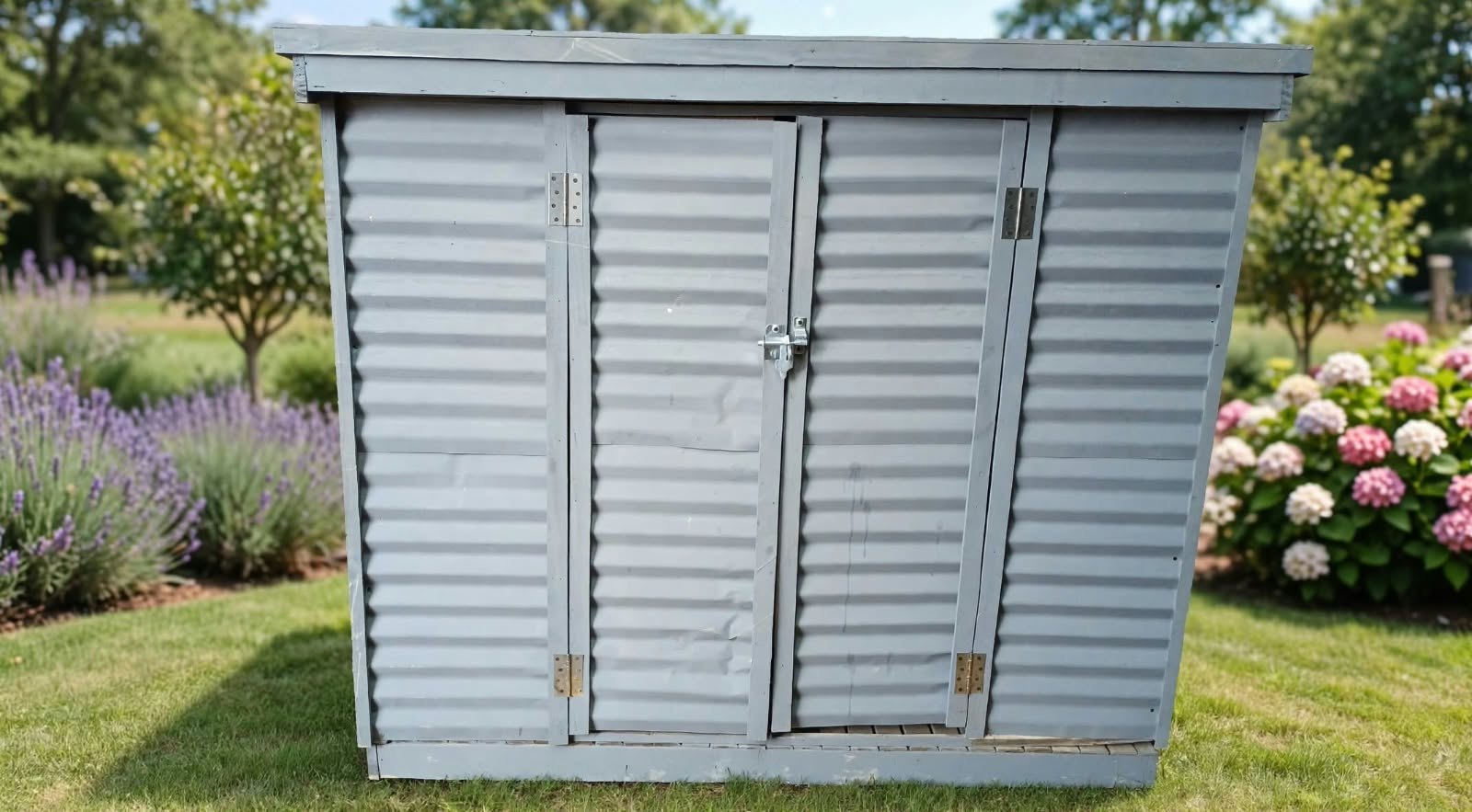 Small Corrugated Metal Garden Shed with Wooden Floor – 164 x 194 x 102 cm