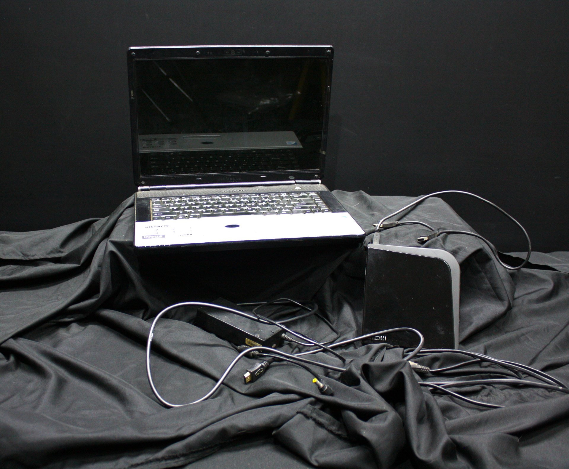 Gigabyte Innote laptop (used, untested) + LITE-ON USB DVD/CD rewritable drive, AC adapter & cables