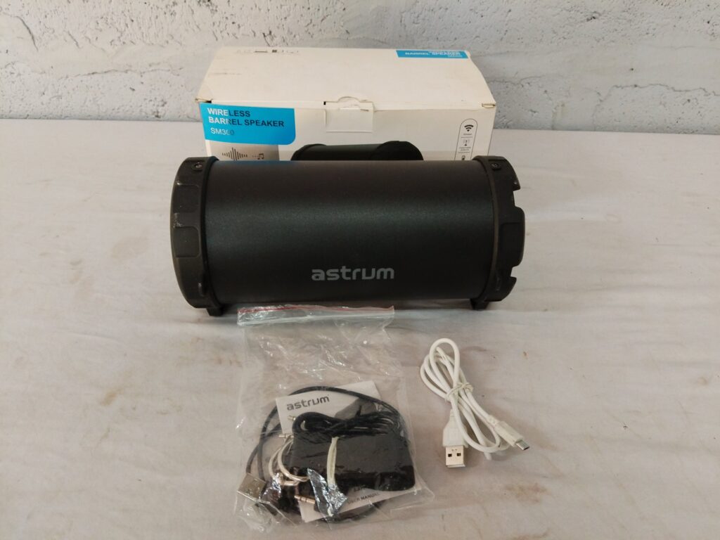 Astrum SM300 Wireless Barrel Speaker with Box & Cables — Tested Working, Used