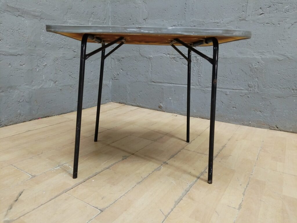 Compact Folding Table with Patterned Laminate Top & Metal Legs – Portable, Locks Securely
