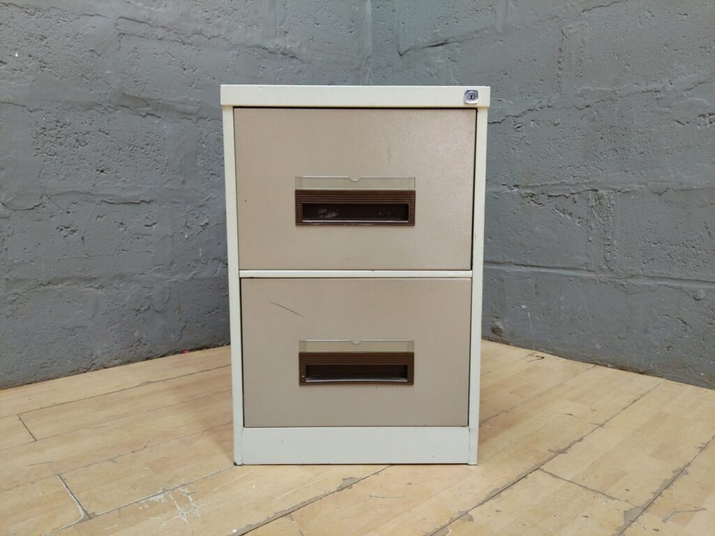 Compact 2-Drawer Metal Filing Cabinet with Suspension Rails — Smooth Drawers, Lock Barrel (No Key)