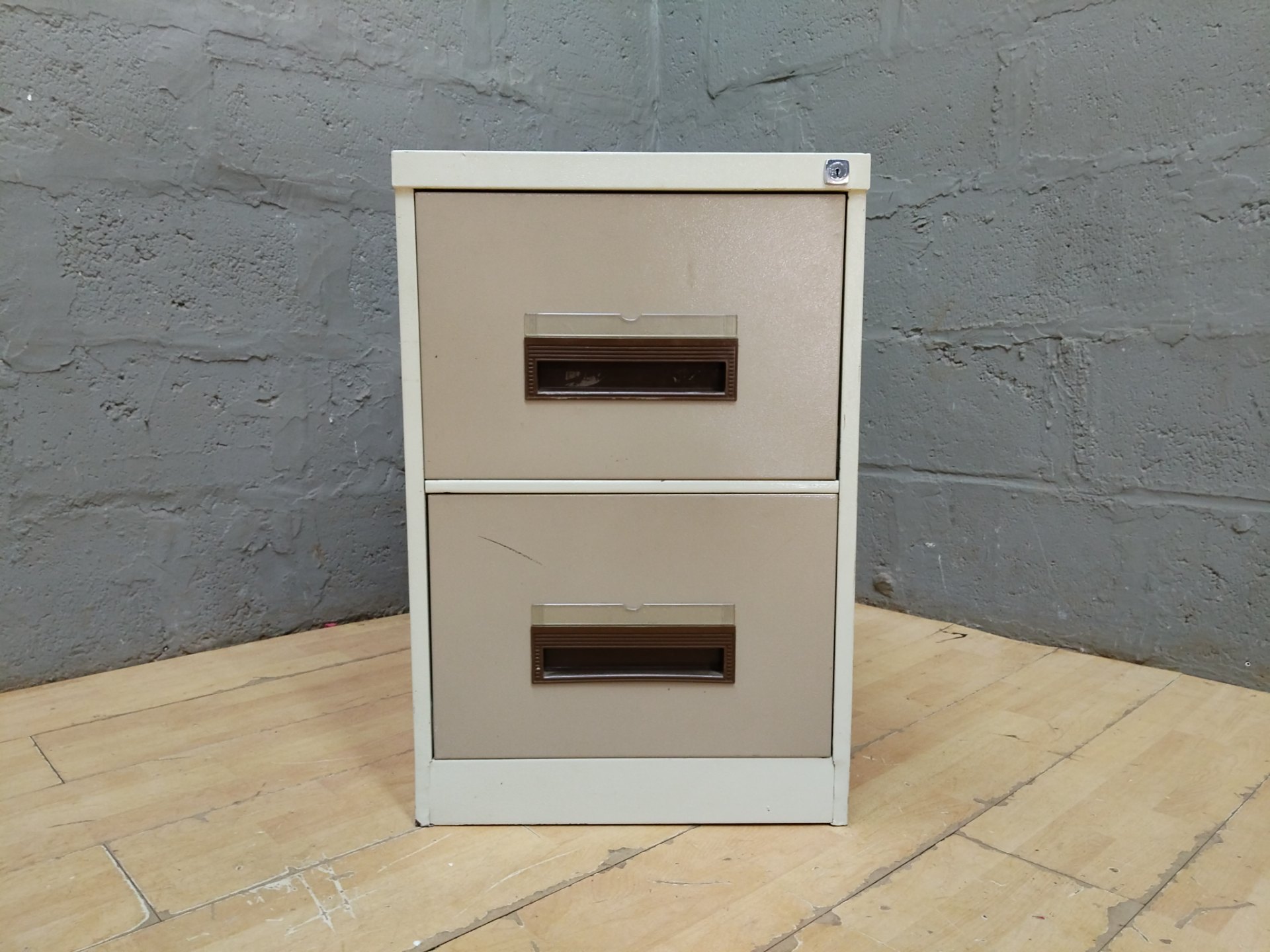 Compact 2-Drawer Metal Filing Cabinet with Suspension Rails — Smooth Drawers, Lock Barrel (No Key)