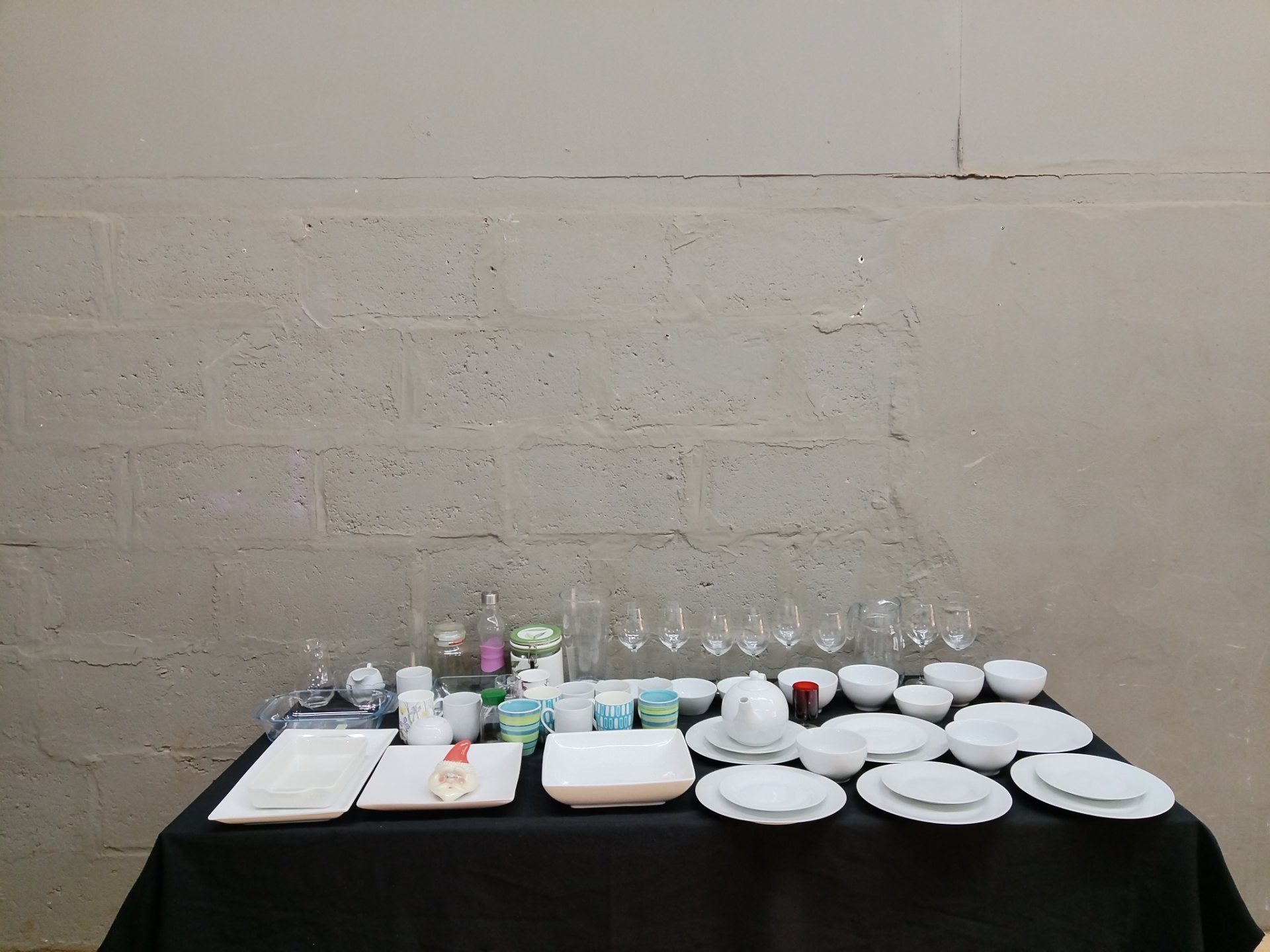 Mixed Lot — Assorted White Dinnerware, Mugs & Glassware (47 pieces)