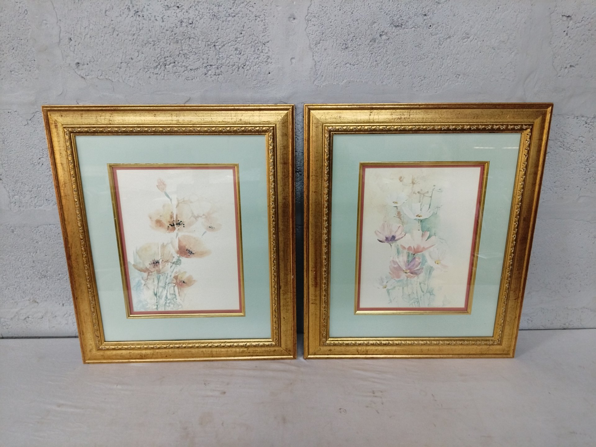 Pair of Gilt-Framed Floral Prints, Matted & Glazed (52 x 70 cm)