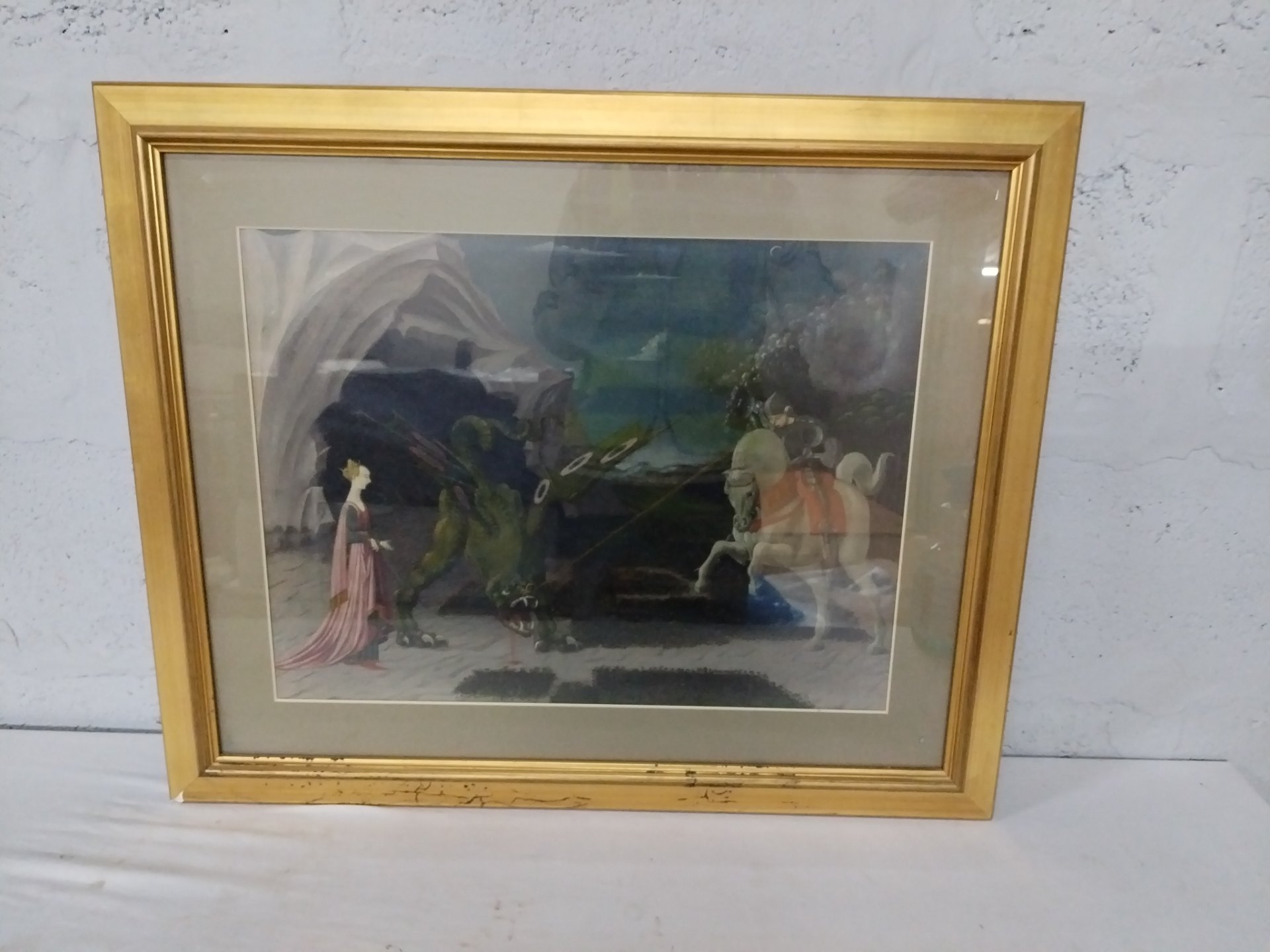 Framed artwork labelled ‘Paolo Uccello — Saint George and the Dragon’ (framed, 76 x 63 cm)