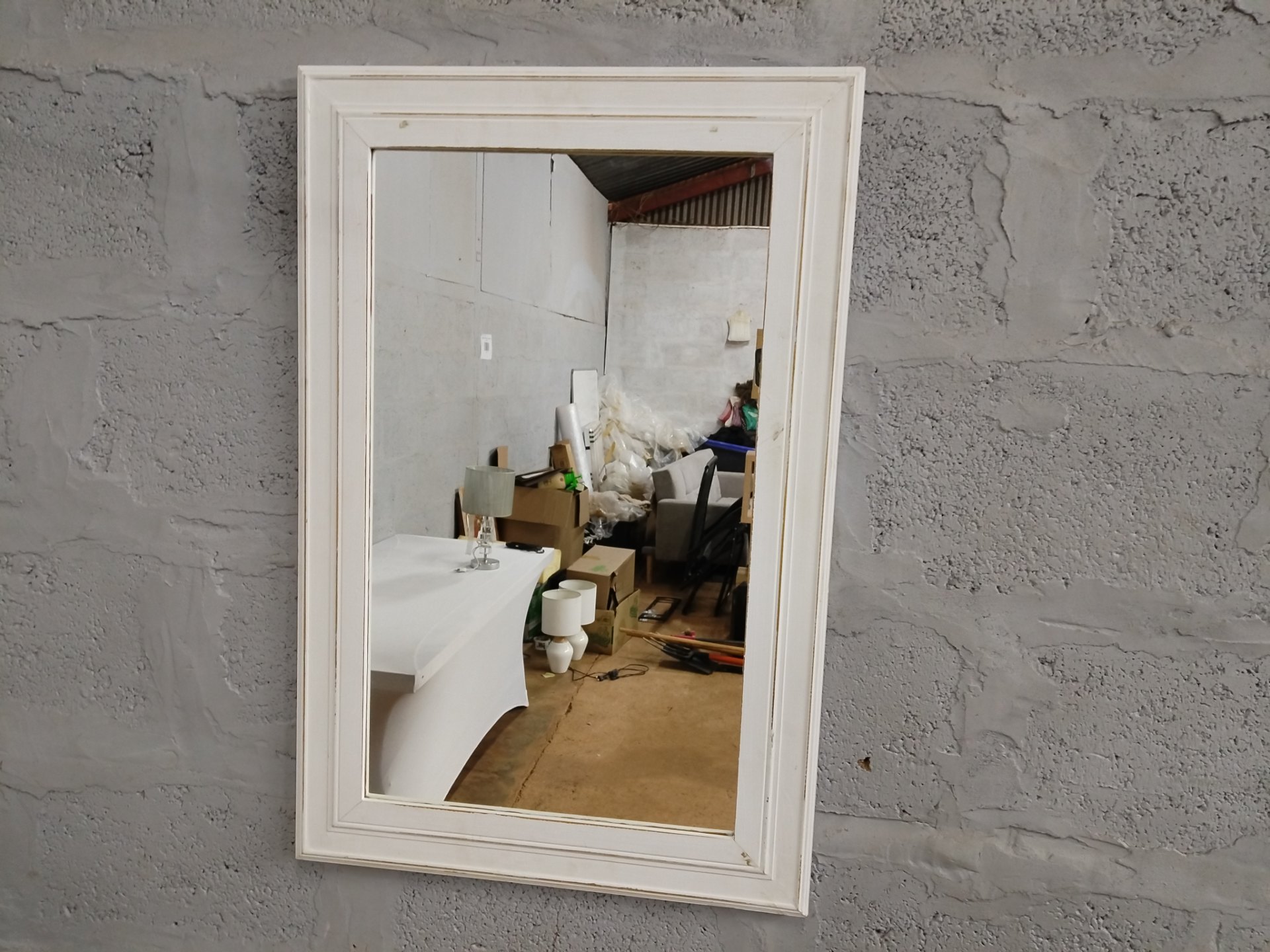 Rectangular Wall Mirror with Painted Moulded Solid-Wood Frame — 60 x 90 cm, glass intact, painted finish with chips & corner split