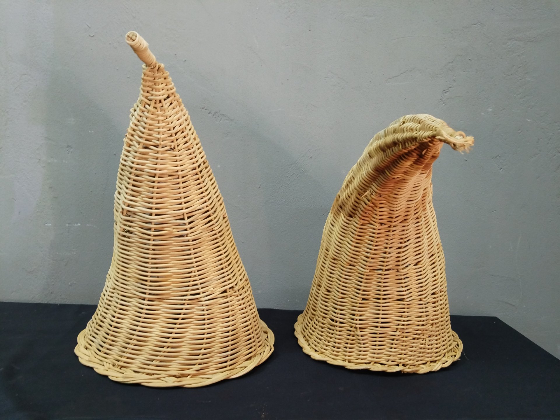Pair of Wicker Cone Baskets / Decorative Cone Covers — Hand-woven look, used