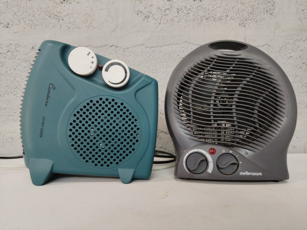 Lot of 2 portable fan heaters – Condere ZR-5012 (2000W) & Mellerware 35200GT (1800–2000W) — used, tested working