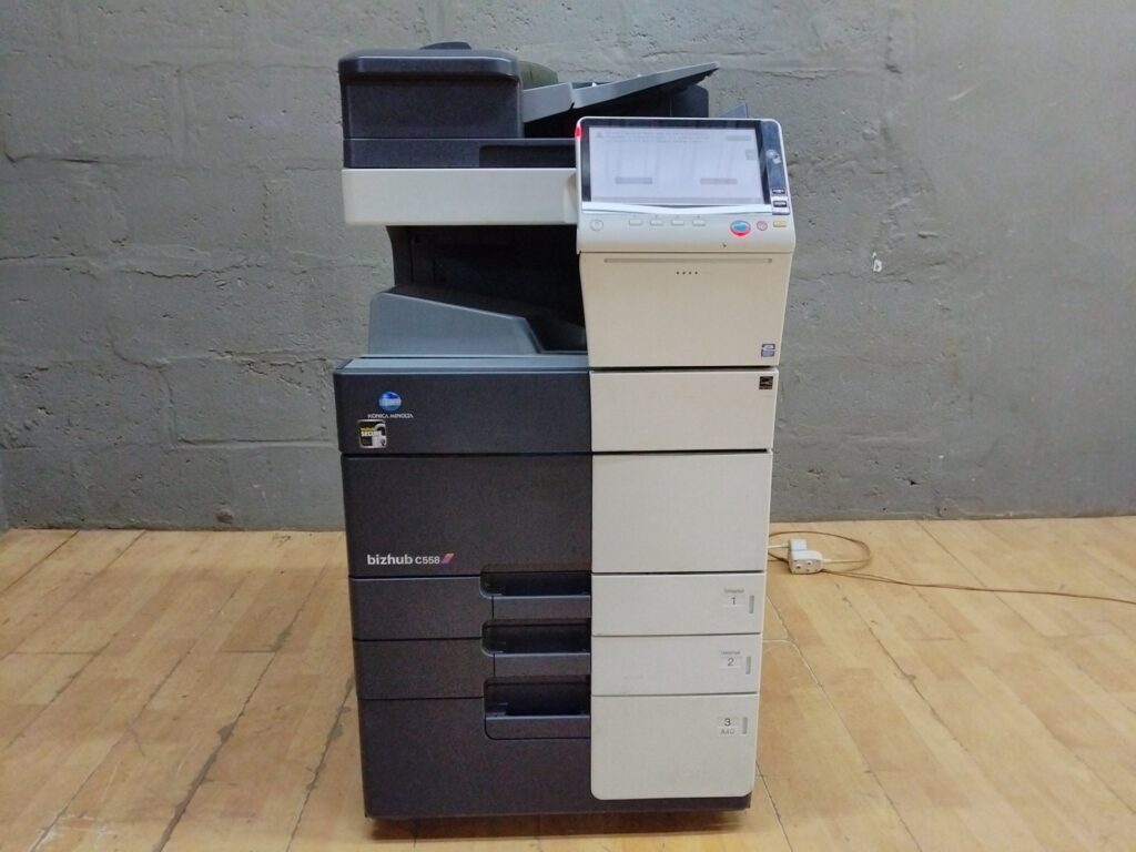 Konica Minolta bizhub C558 colour multifunction copier — touchscreen powered, ADF & multi-tray (working with faults)