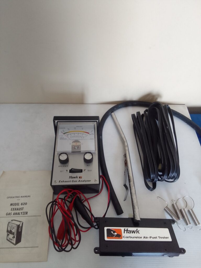 Hawk Model 620 Exhaust Gas Analyzer + Hawk Carburettor Air‑Fuel Tester kit (manual, probe, leads) — Untested