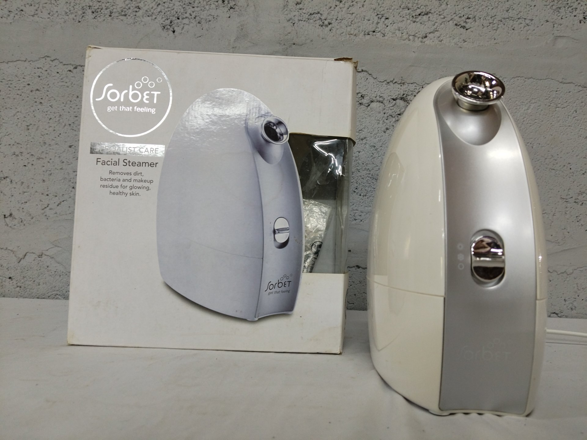 Sorbet NV8388 Facial Steamer — tested working, original box, visible cosmetic wear