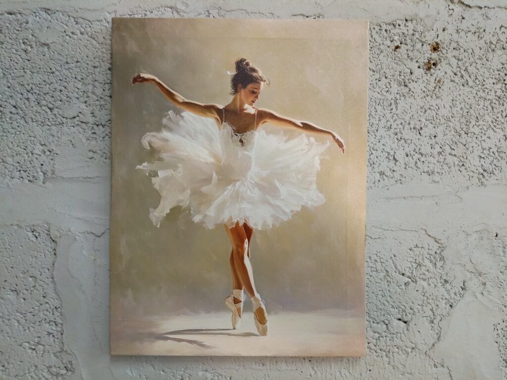 30 x 40 cm Stretched Canvas Ballerina Painting — Claimed Original, Sawtooth Hanger