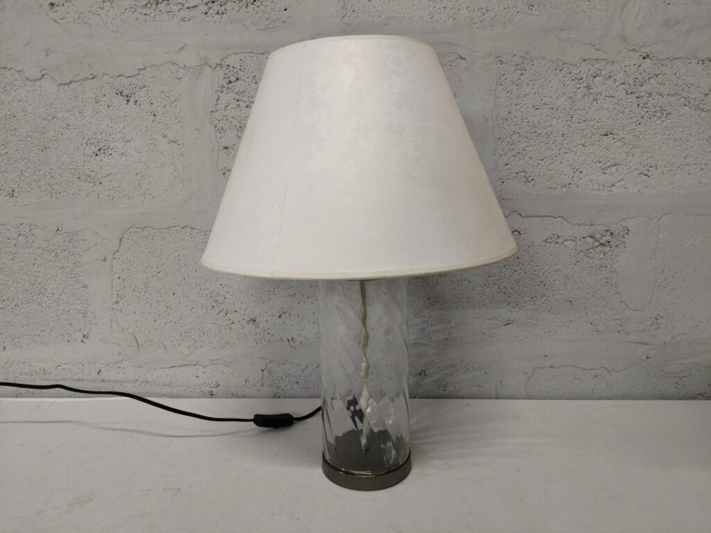 Glass Table Lamp with Fabric Shade — 55 cm, Tested & Working, Bulb Included