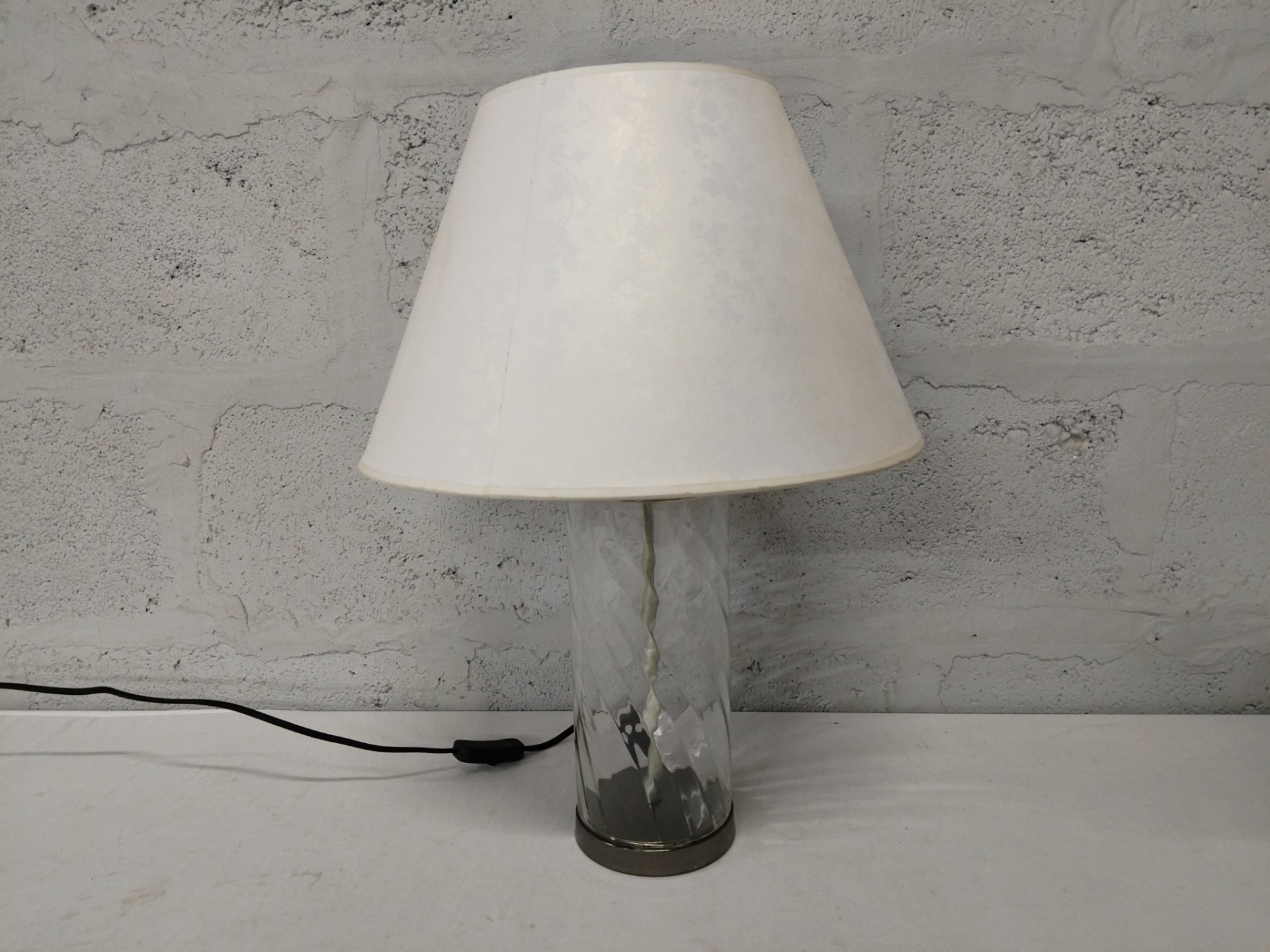 Glass Table Lamp with Fabric Shade — 55 cm, Tested & Working, Bulb Included