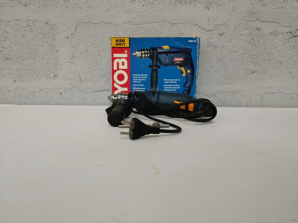 Ryobi HID-13 650W Corded Impact Drill (230V) — Side Handle, Chuck Key & Box — Working