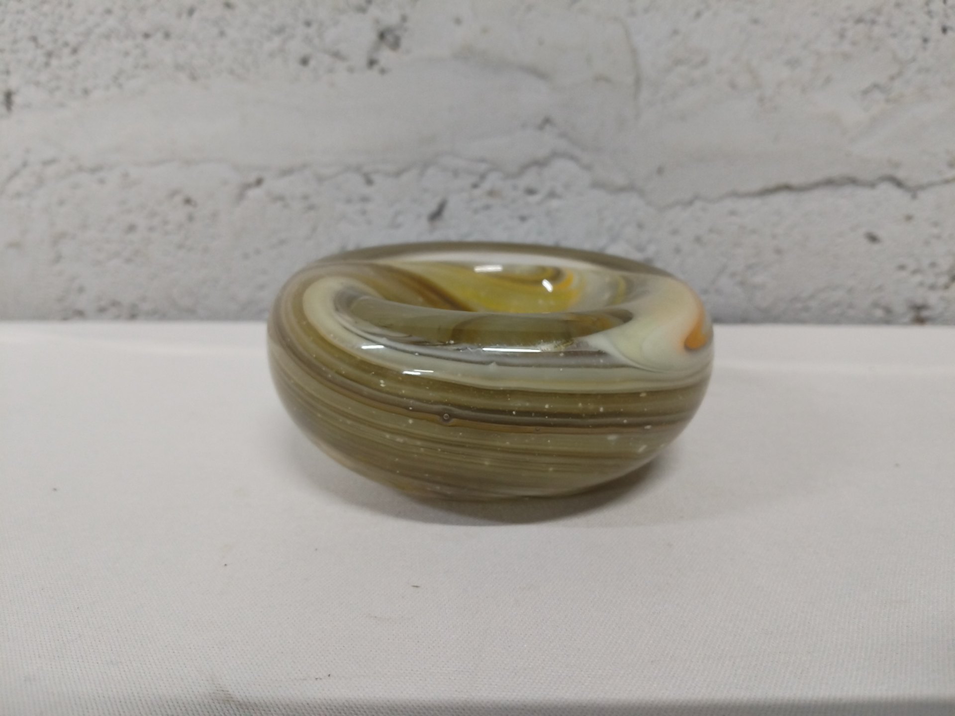 Swirl Hand-Blown Style Glass Ashtray / Small Decorative Bowl — 3 x 10 cm, pontil base, minor rim chip