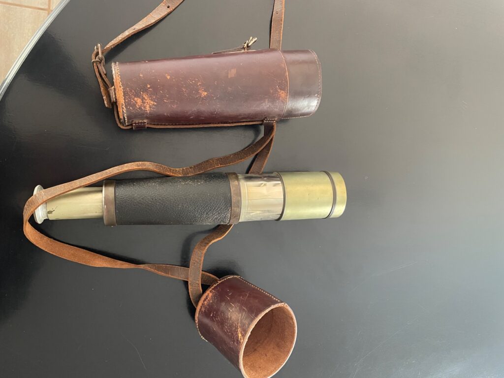 Brass Collapsible Spyglass with Leather Case — Decorative Antique, Extends but Does Not Focus