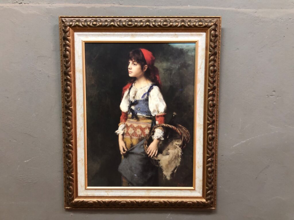 Framed signed portrait ‘Harlamoff 1865’ — young girl, decorative gilded frame (65 x 80 cm framed) (GLAZED PRINT – NOT ORIGINAL)