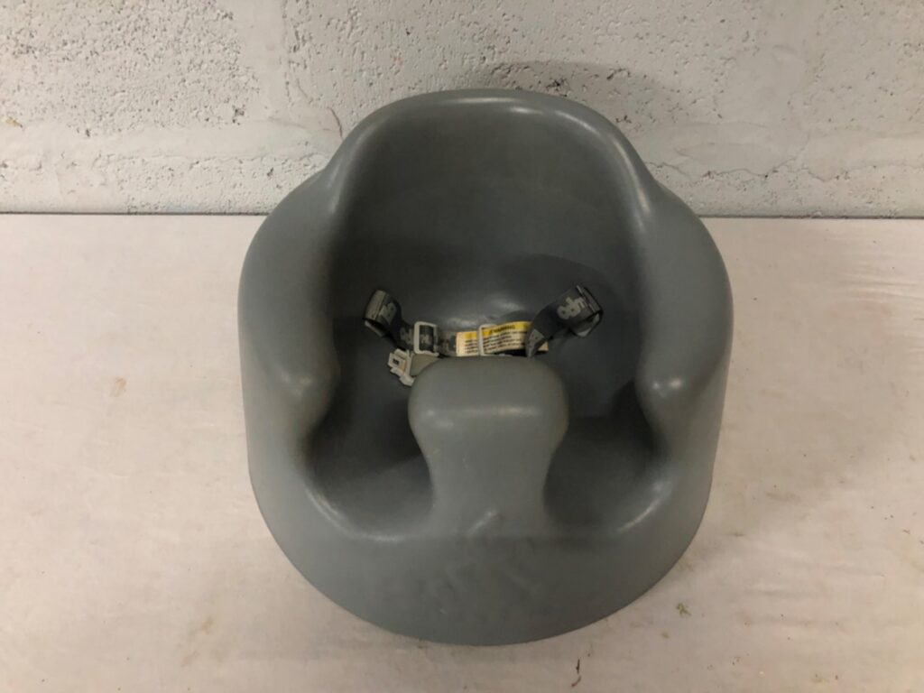 Grey Bumbo-style Baby Floor Seat — Harness Present, Used