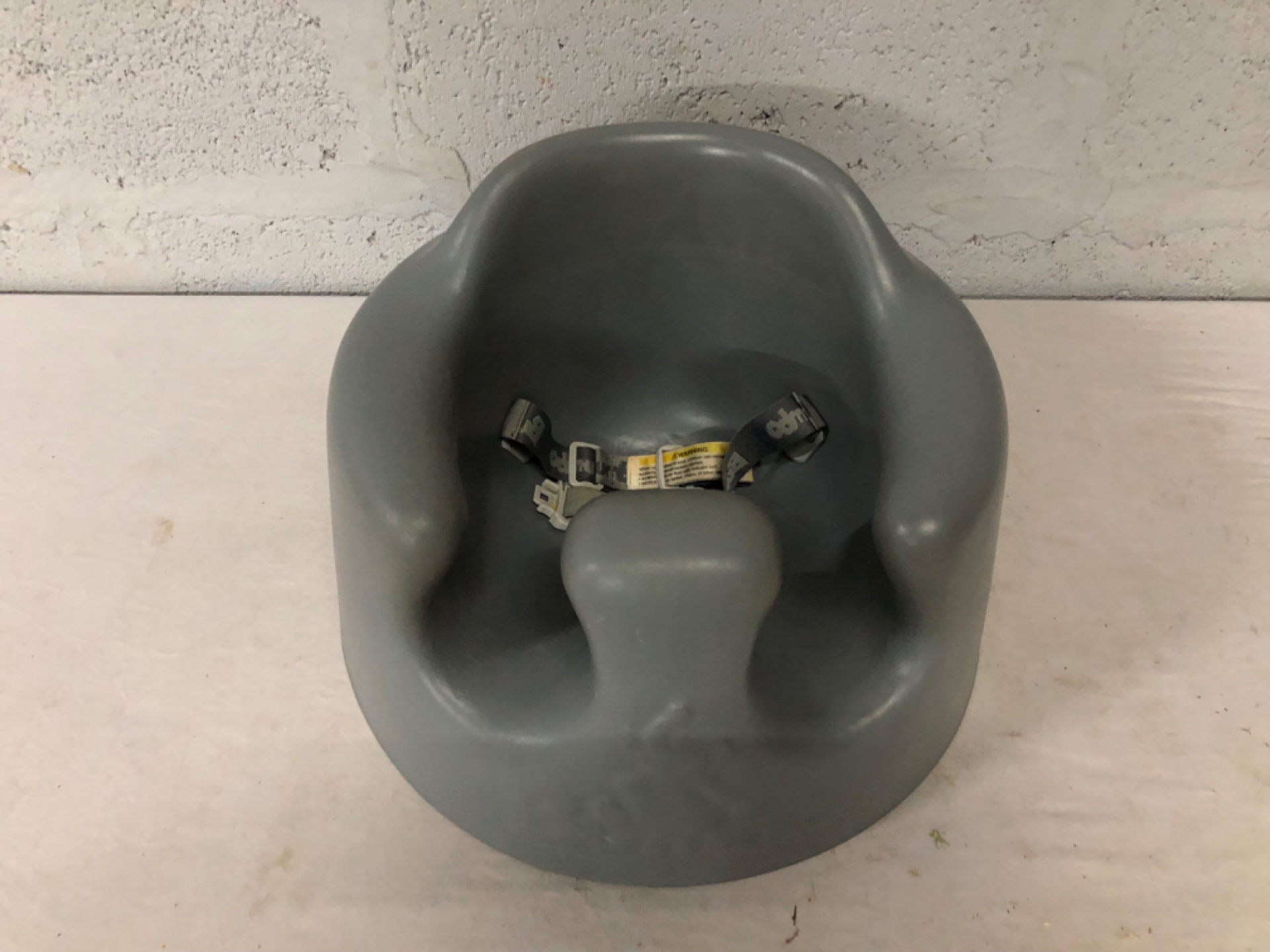 Grey Bumbo-style Baby Floor Seat — Harness Present, Used