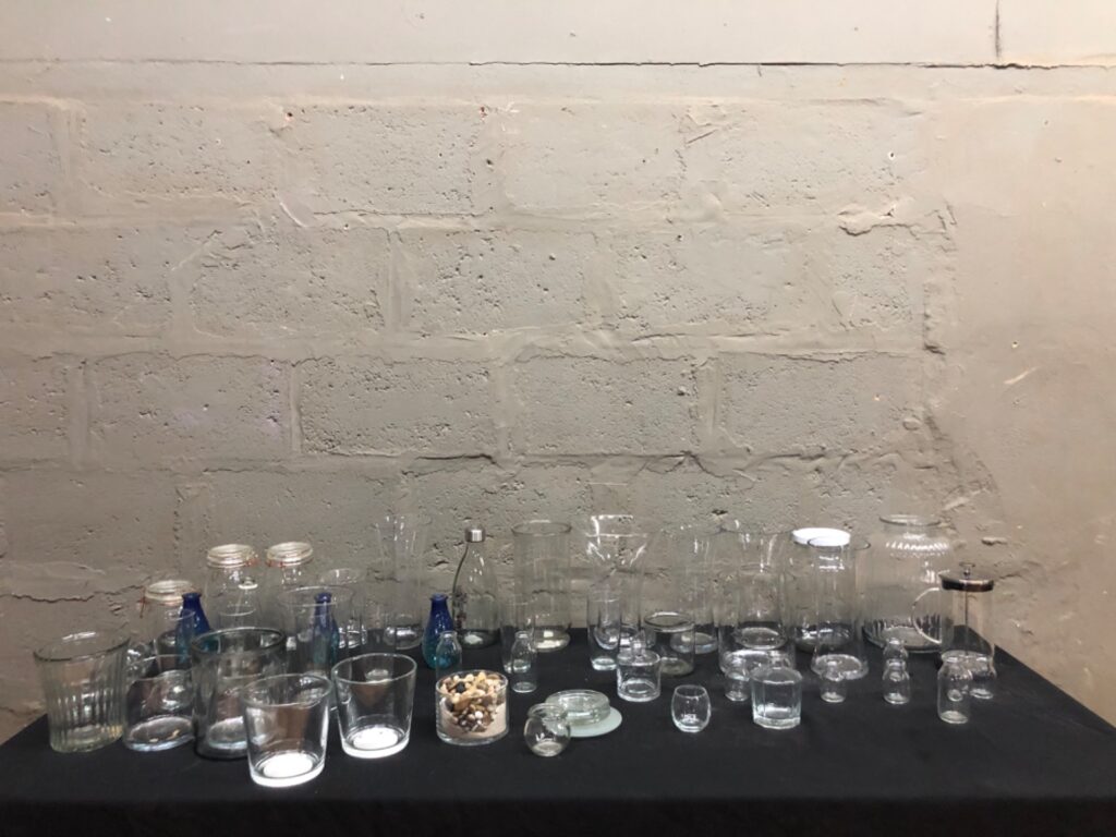 Lot of 54 Mixed Clear Glassware — Vases, Jars, Bottles & French Press (Used, All Lids Included)