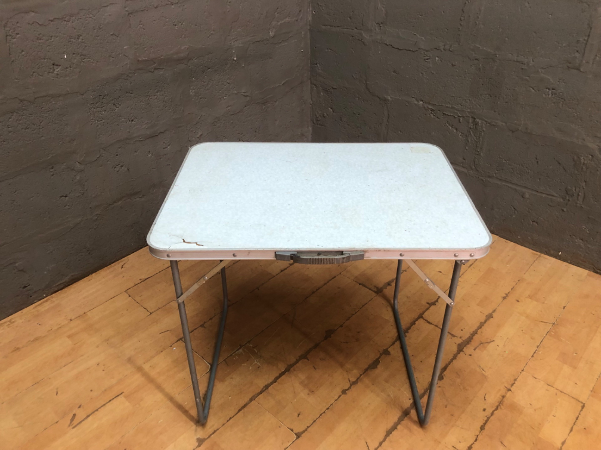 Portable folding camping / utility table — aluminium frame, laminate top (80 x 60 x 69 cm)