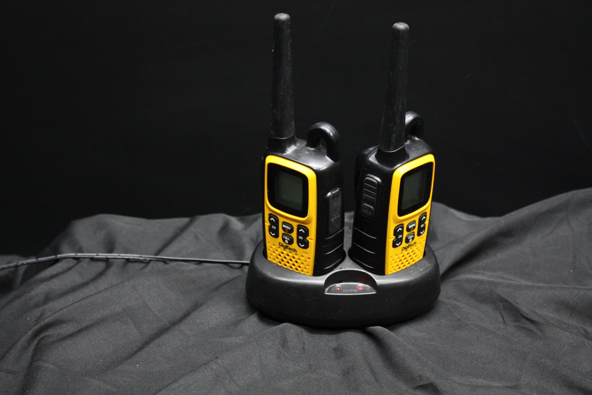 Pair of DigiTech Yellow/Black Two-Way Radios with Dual Charging Cradle (Untested, As-Is)