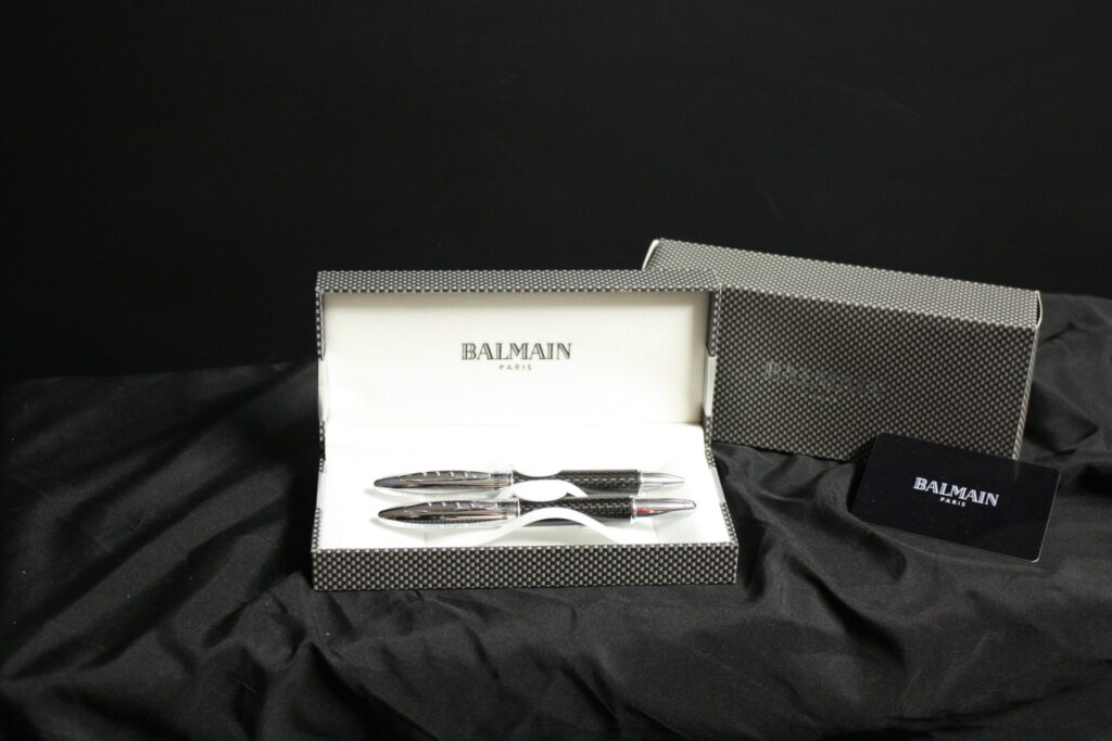Balmain Paris — boxed two‑pen set (brand new in presentation box, authenticity card)