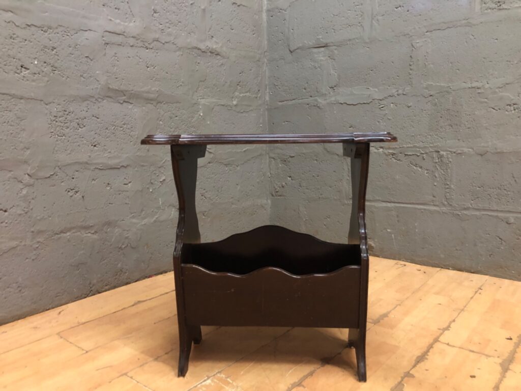 Small Dark Wooden Magazine-Rack Side Table with Top Shelf
