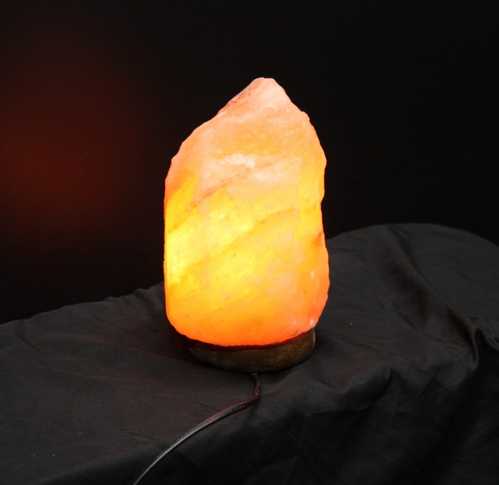 Himalayan Salt Lamp on Base with Power Cord — Works, Base Damaged & Small Chips